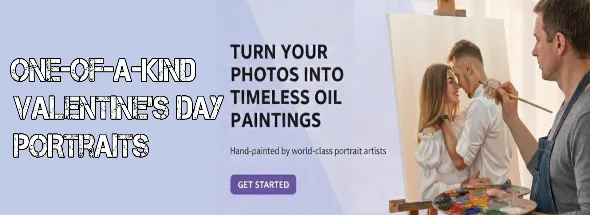 Romantic Valentine’s Day portrait hand‑painted from a couple’s photo.